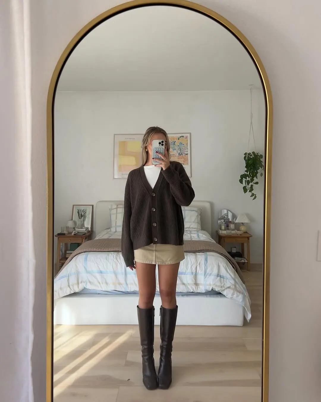 Chic Oversized Cardigan with Skirt Ensemble