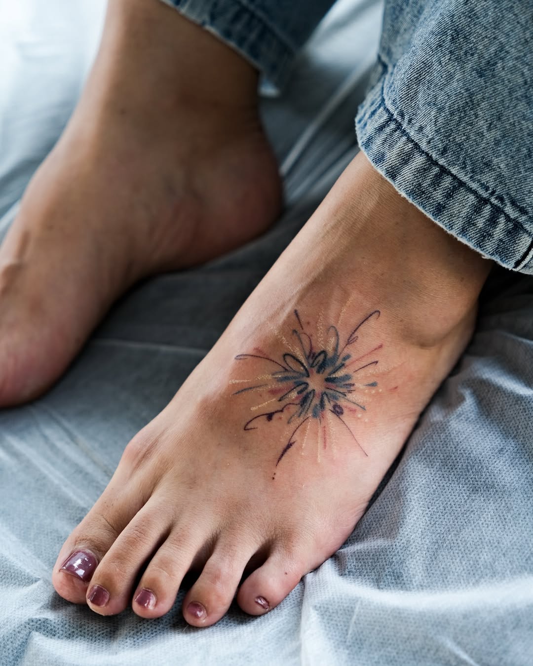 Vibrant floral design on the foot