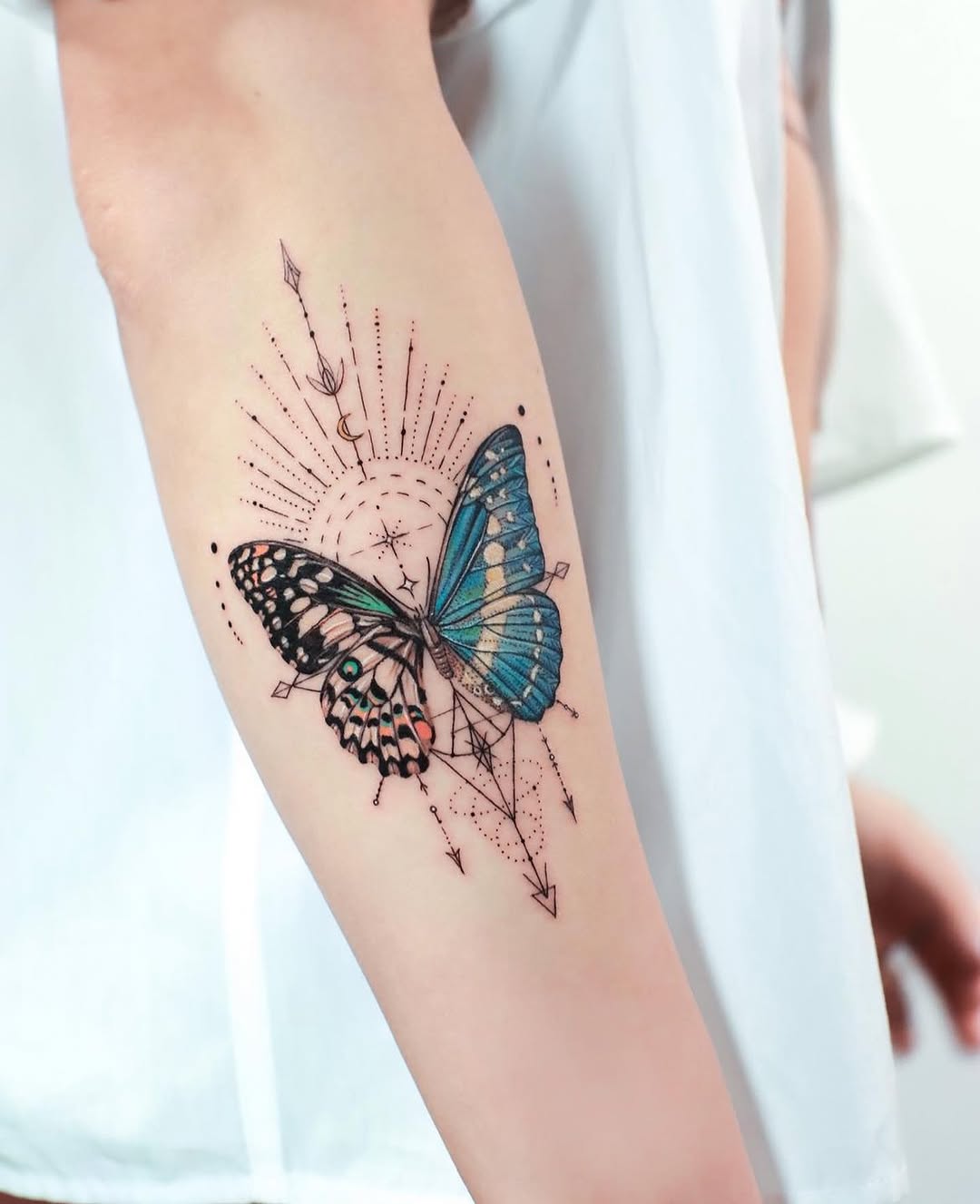 Stunning blue butterfly with geometric elements