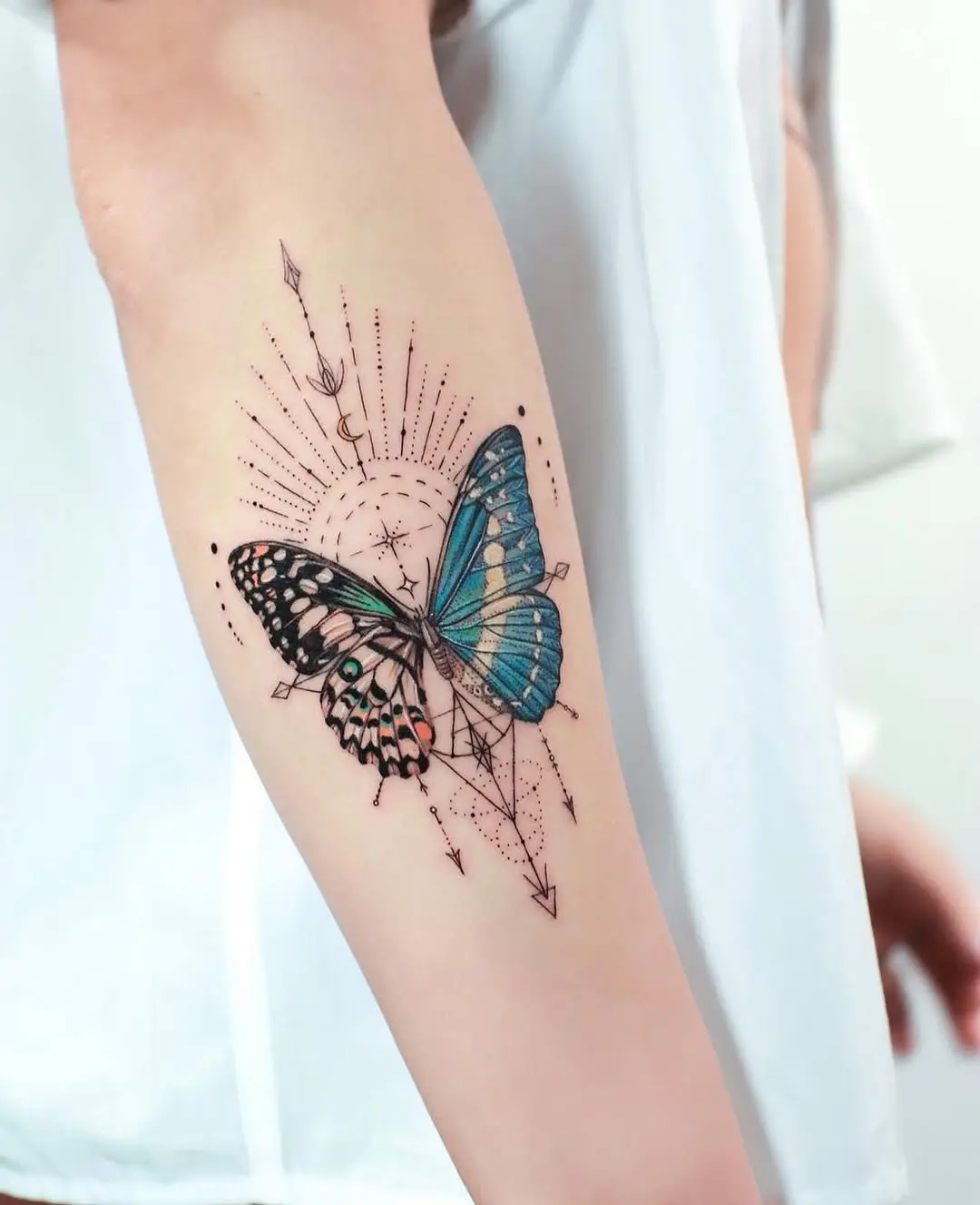 Stunning blue butterfly with geometric elements
