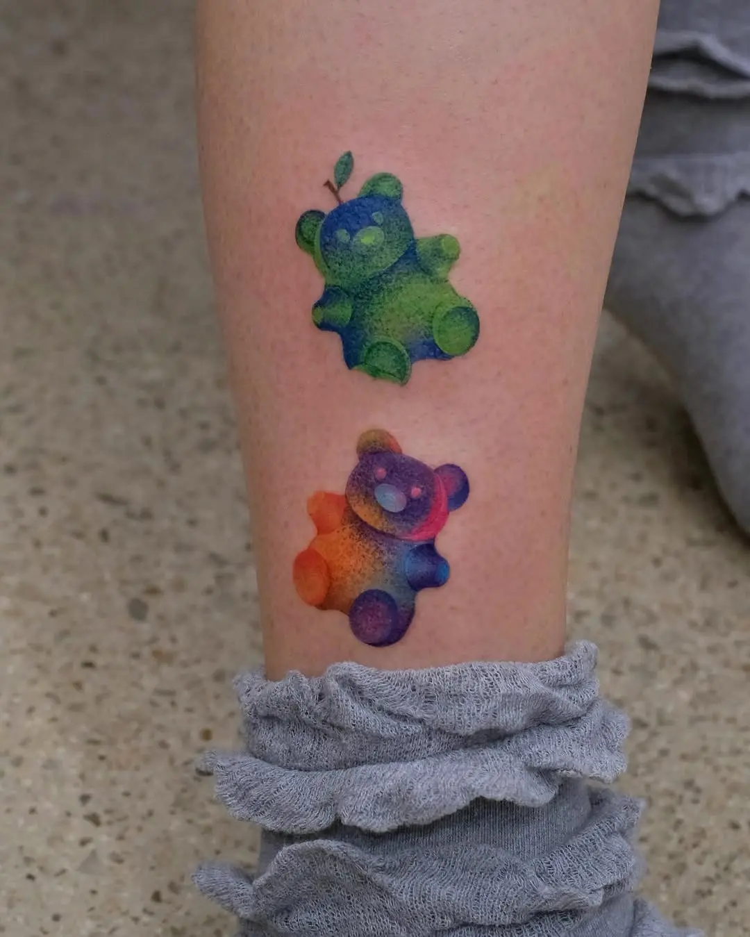 Vibrant gummy bear tattoos showcasing playful colors