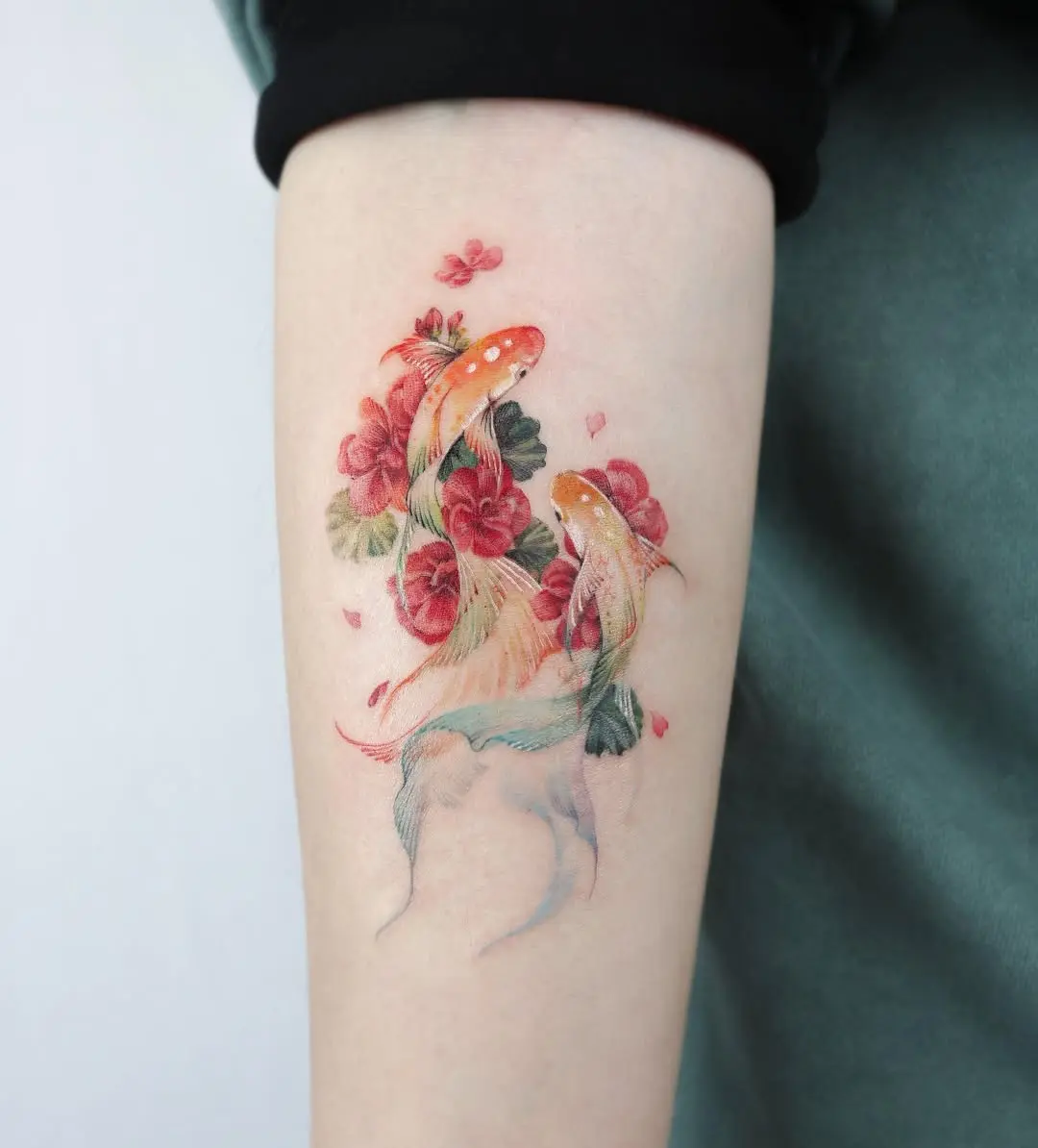 Elegant koi fish entwined with vibrant florals