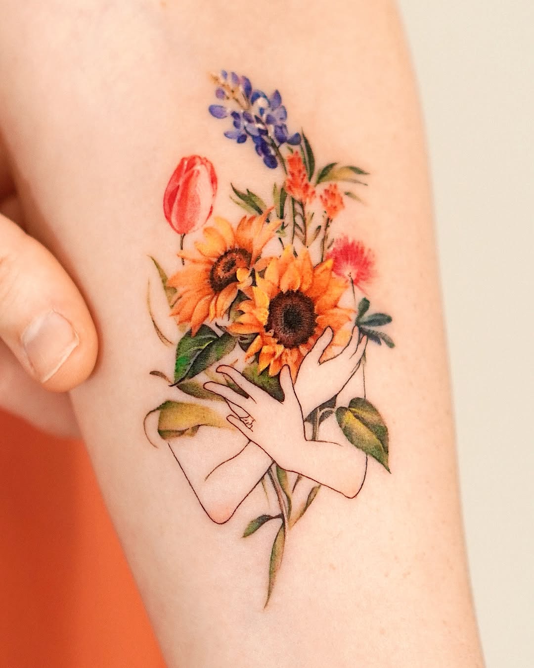 Vibrant sunflower tattoo embracing nature's beauty