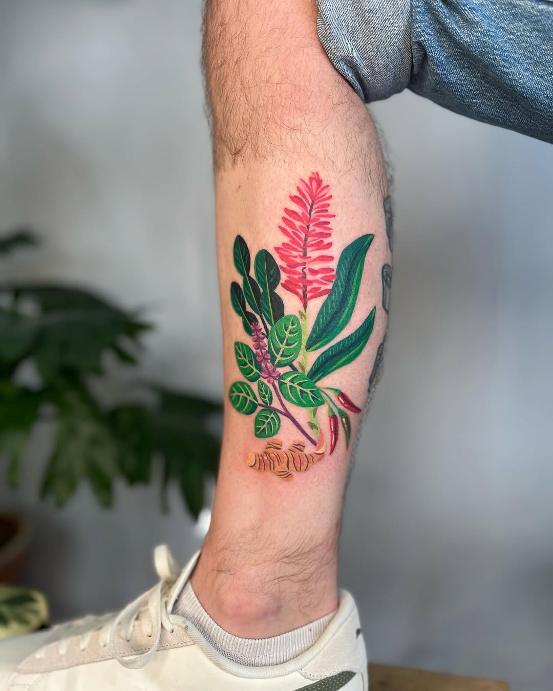 Vibrant tropical plant tattoos for food lovers