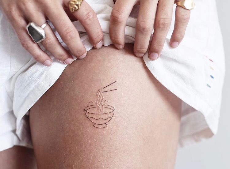 Minimalist noodle bowl tattoo for food lovers