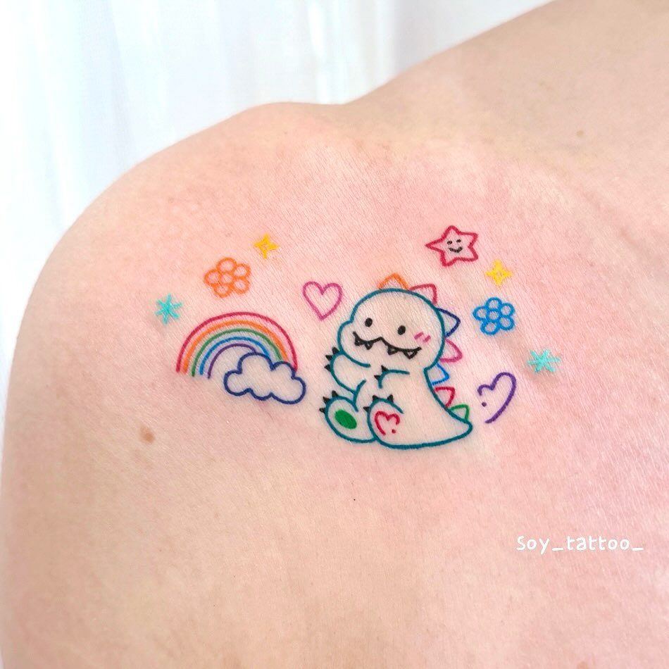 Adorable dinosaur tattoo with colorful details