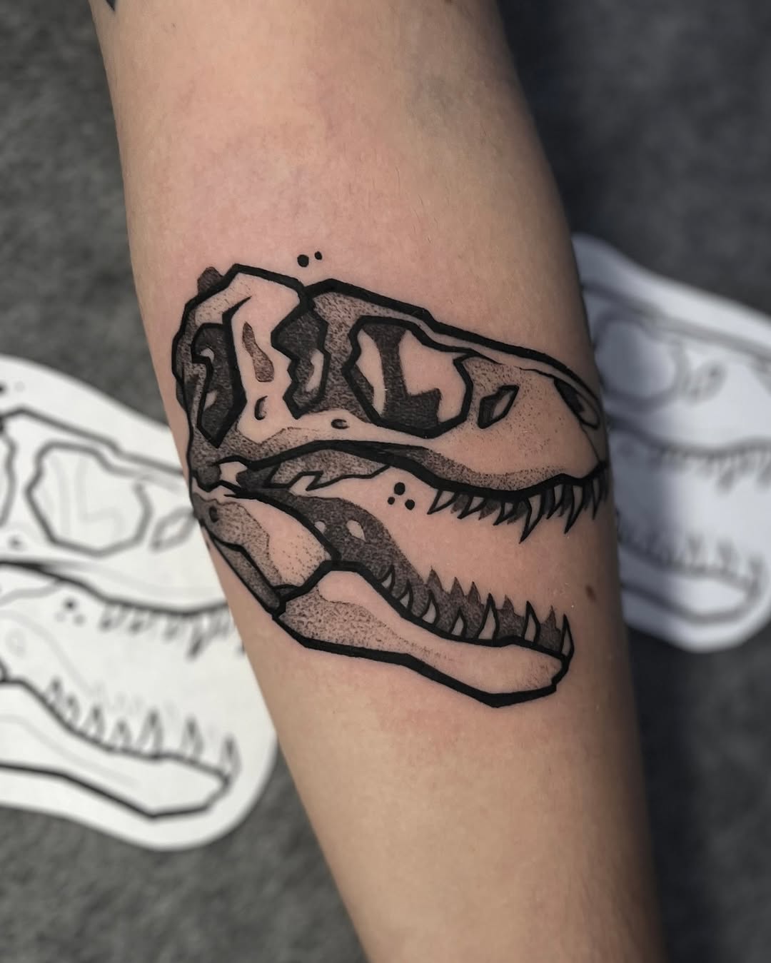 Detailed T-Rex Skull Tattoo Inspiration