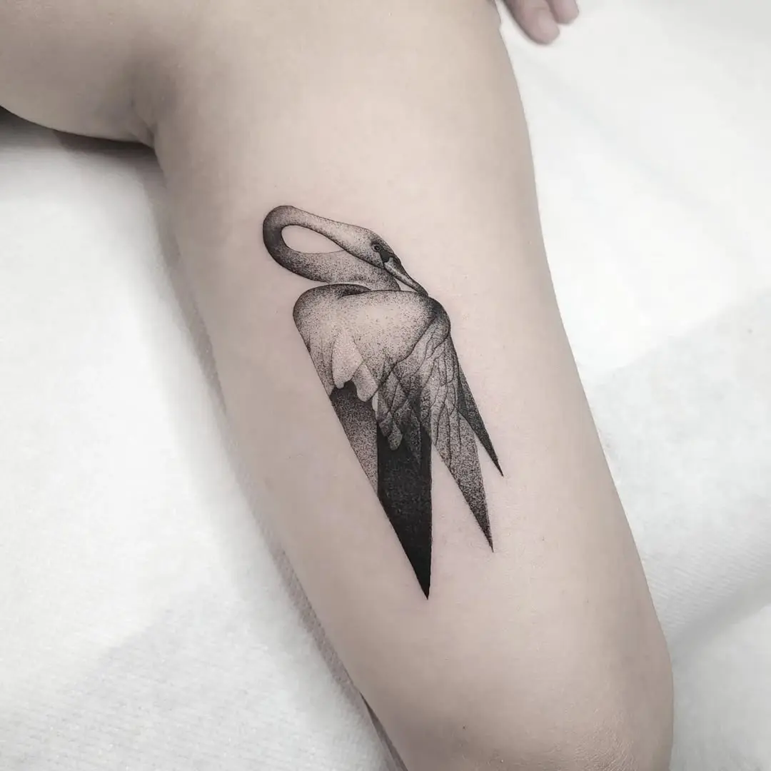 Stylish Swan Tattoo in Black and Gray Ink