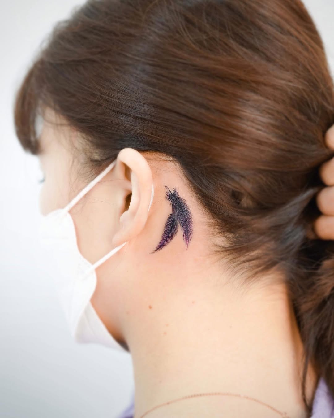 Stylish Feather Tattoo Behind the Ear