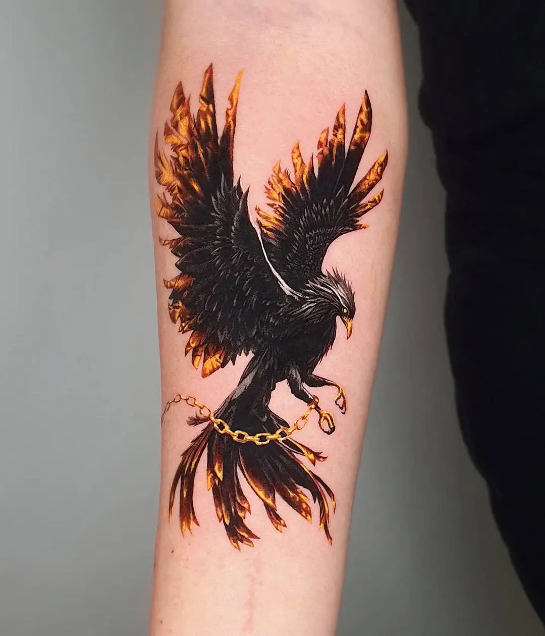 Striking fire-themed eagle tattoo design