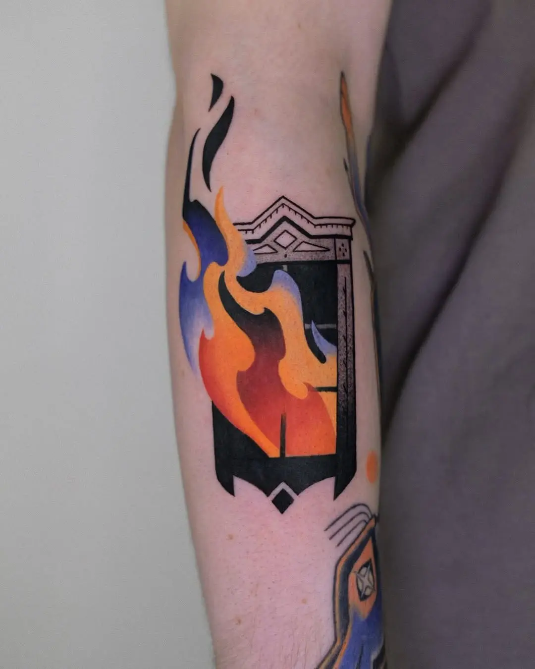 Vibrant flames framing an artistic design