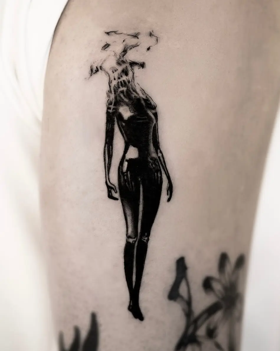 Abstract Fire Woman Tattoo on Skin
