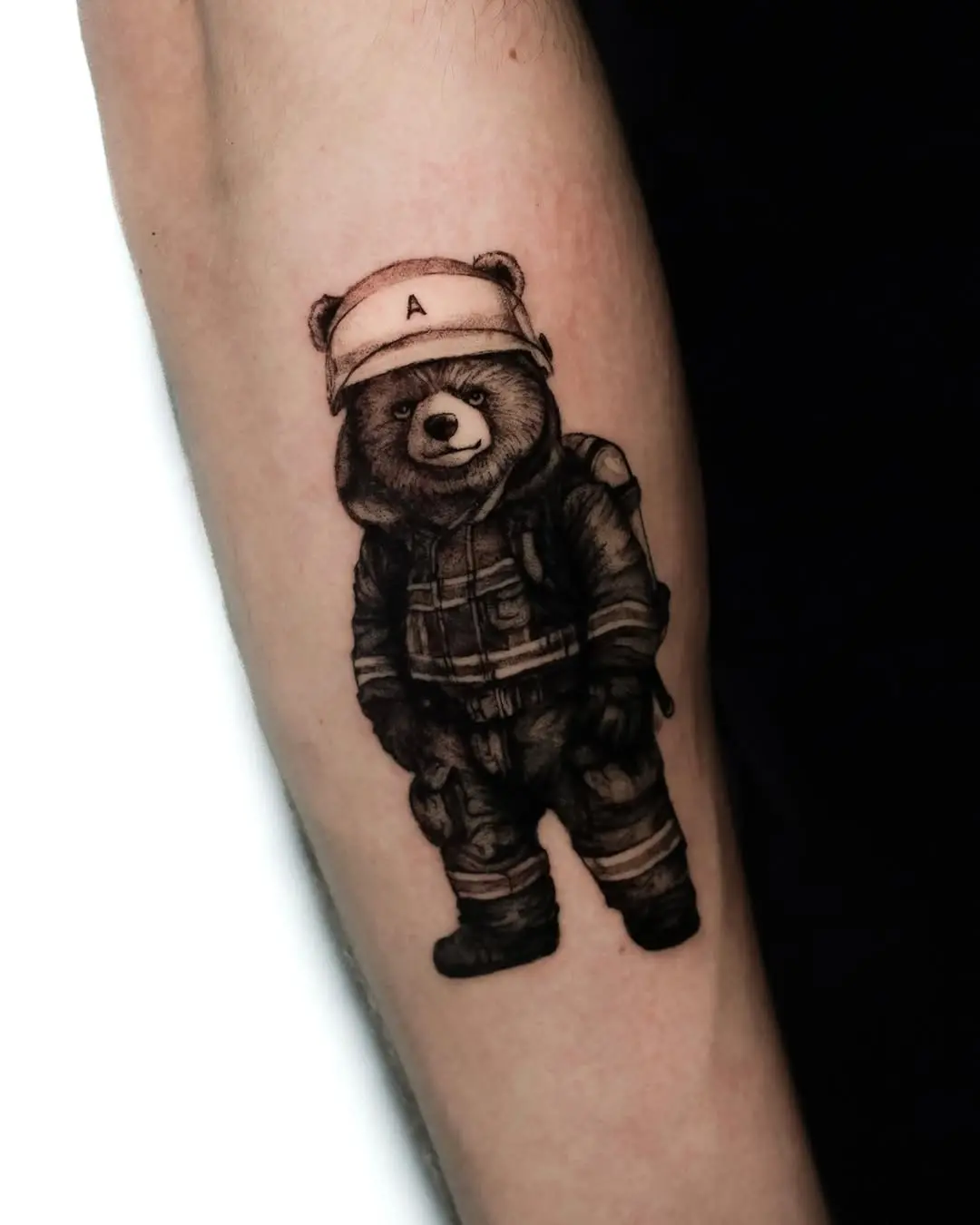 Unique bear tattoo for brave firefighters