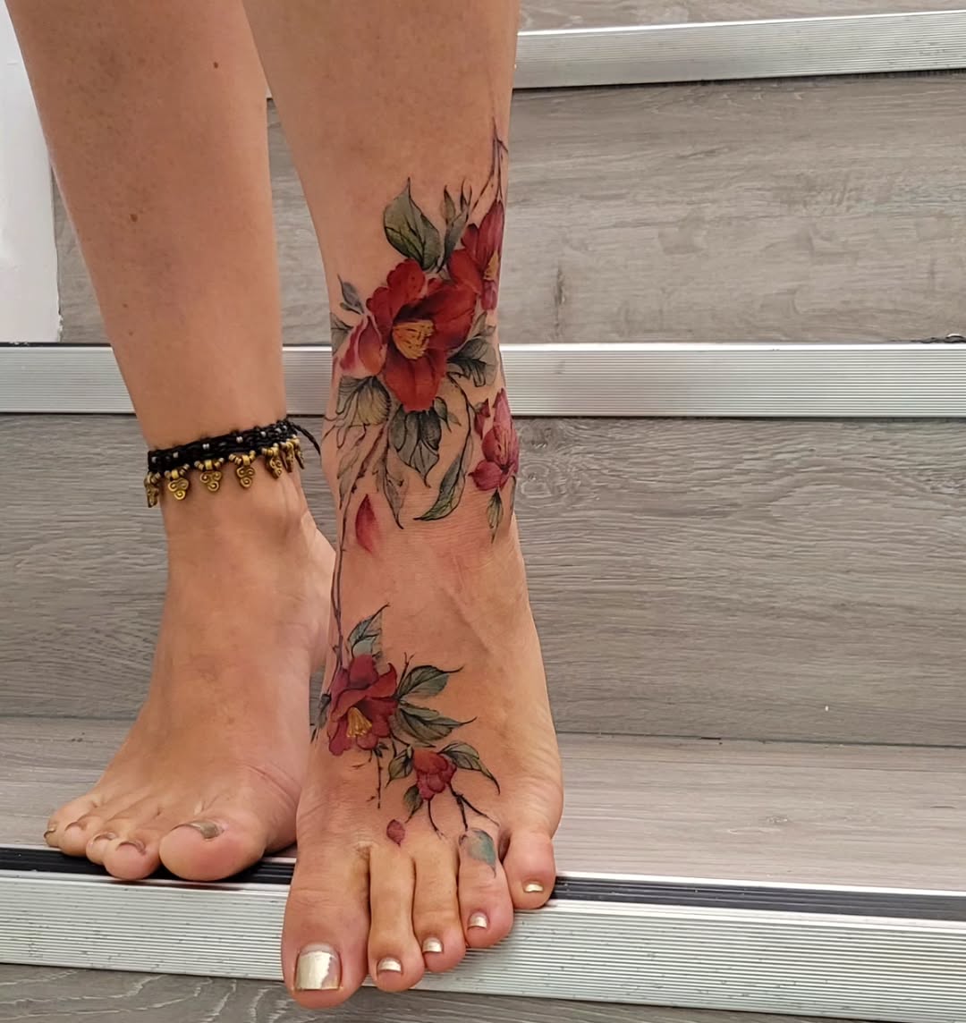 Stunning Floral Foot Tattoo Design