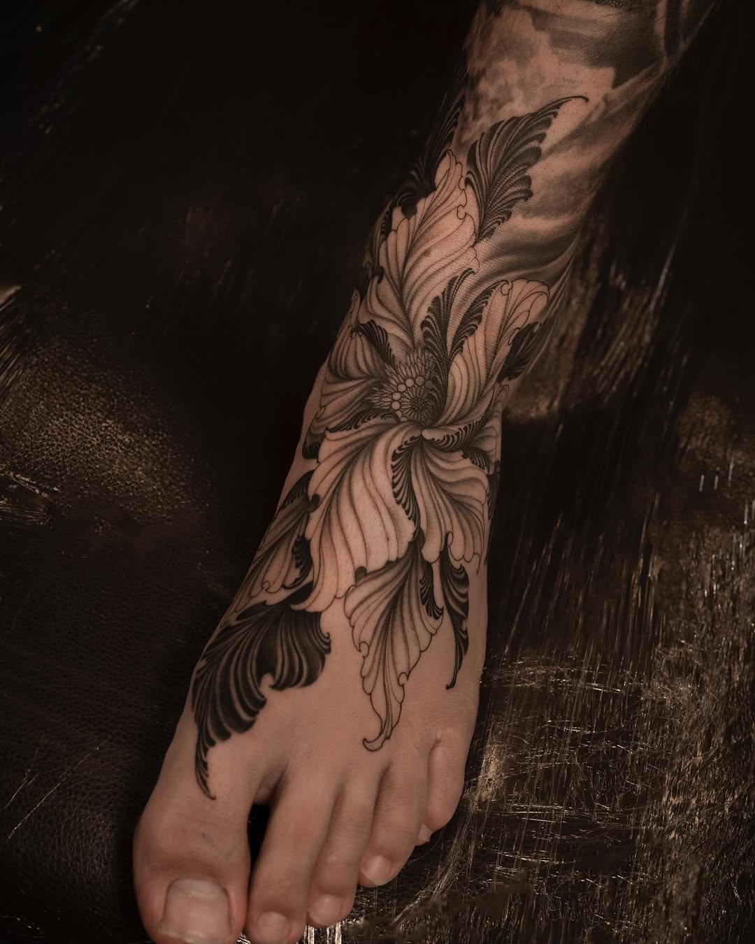 Stunning floral foot tattoo design