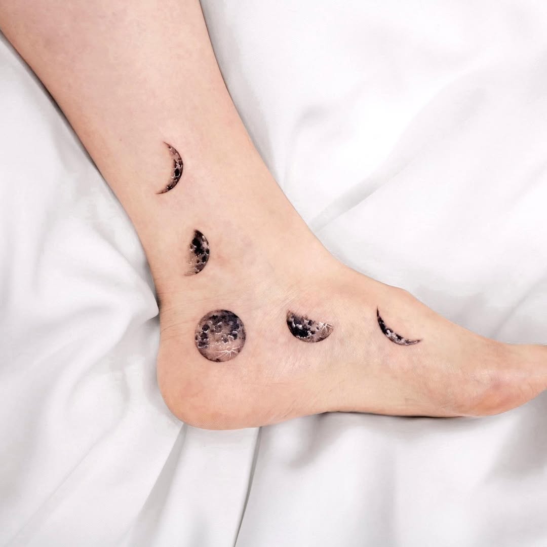 Stunning Moon Phase Foot Tattoo Design