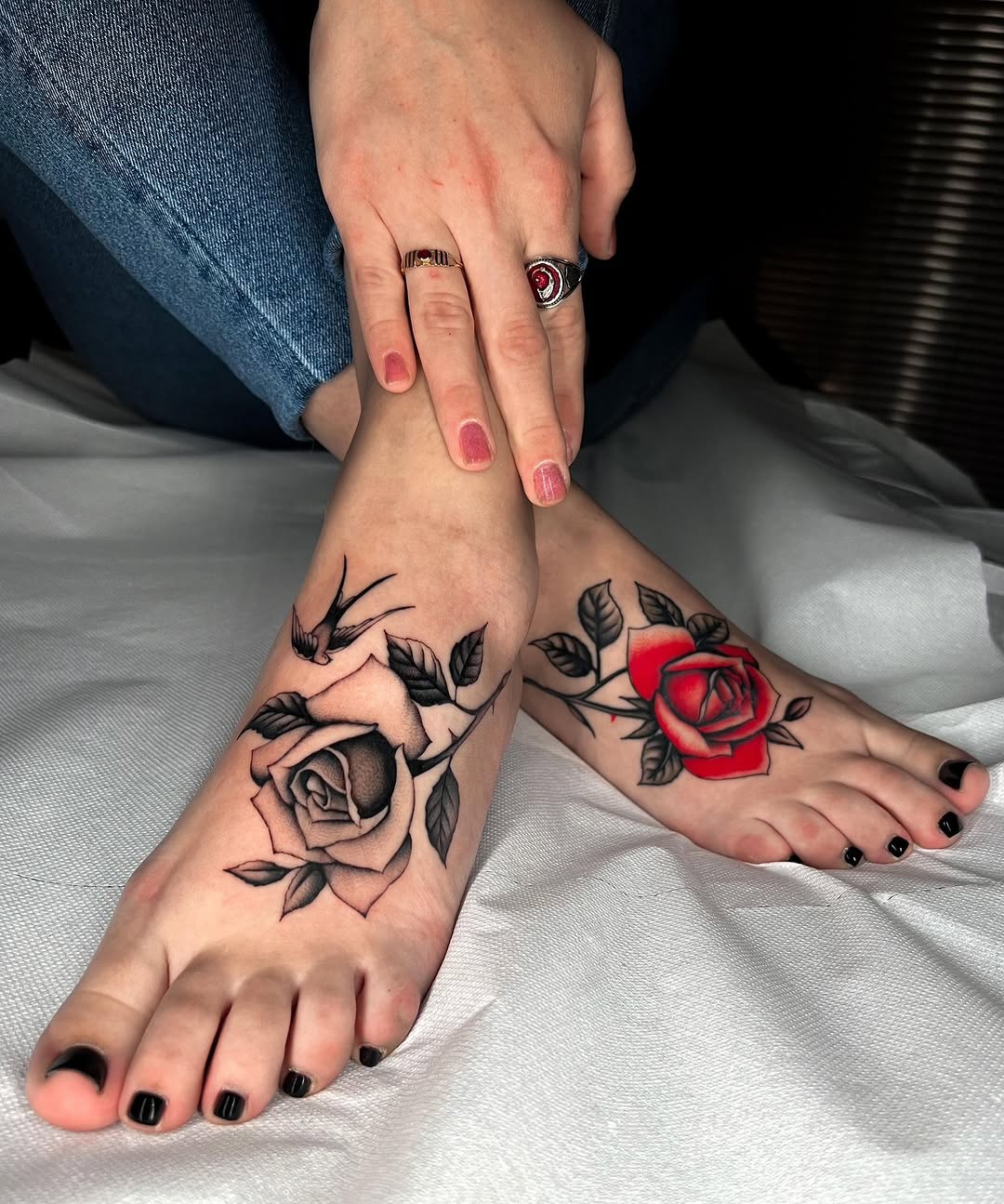 Elegant Rosy Foot Tattoos with a Stylish Touch