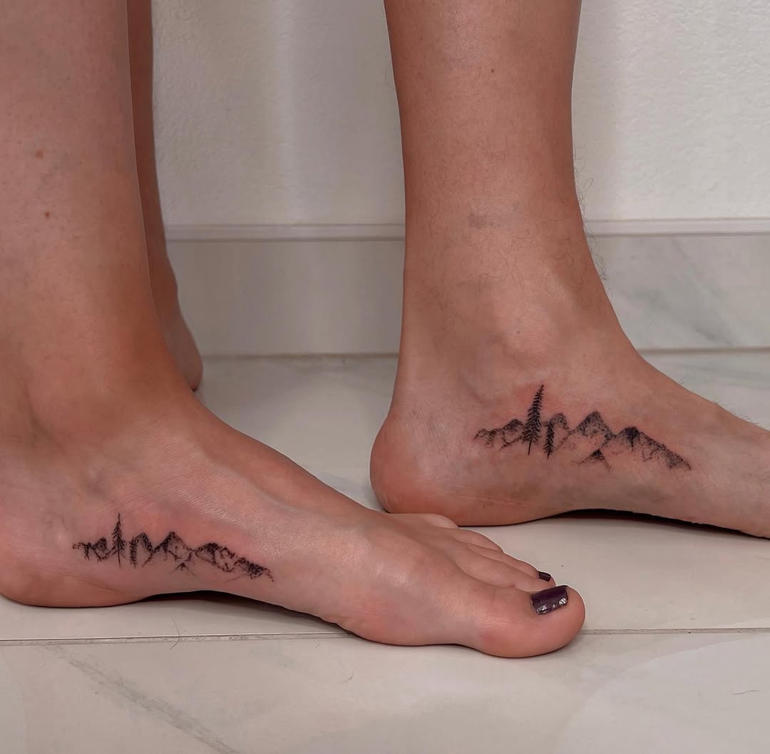 Stunning Mountain Range Foot Tattoos