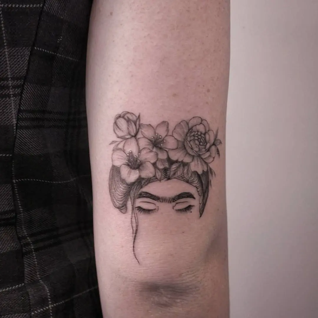 Stunning Frida Kahlo Floral Portrait Tattoo