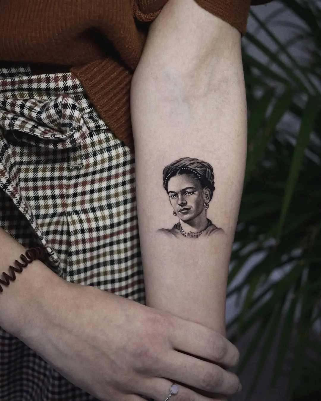 Elegant Frida Kahlo Portrait Tattoo on Arm