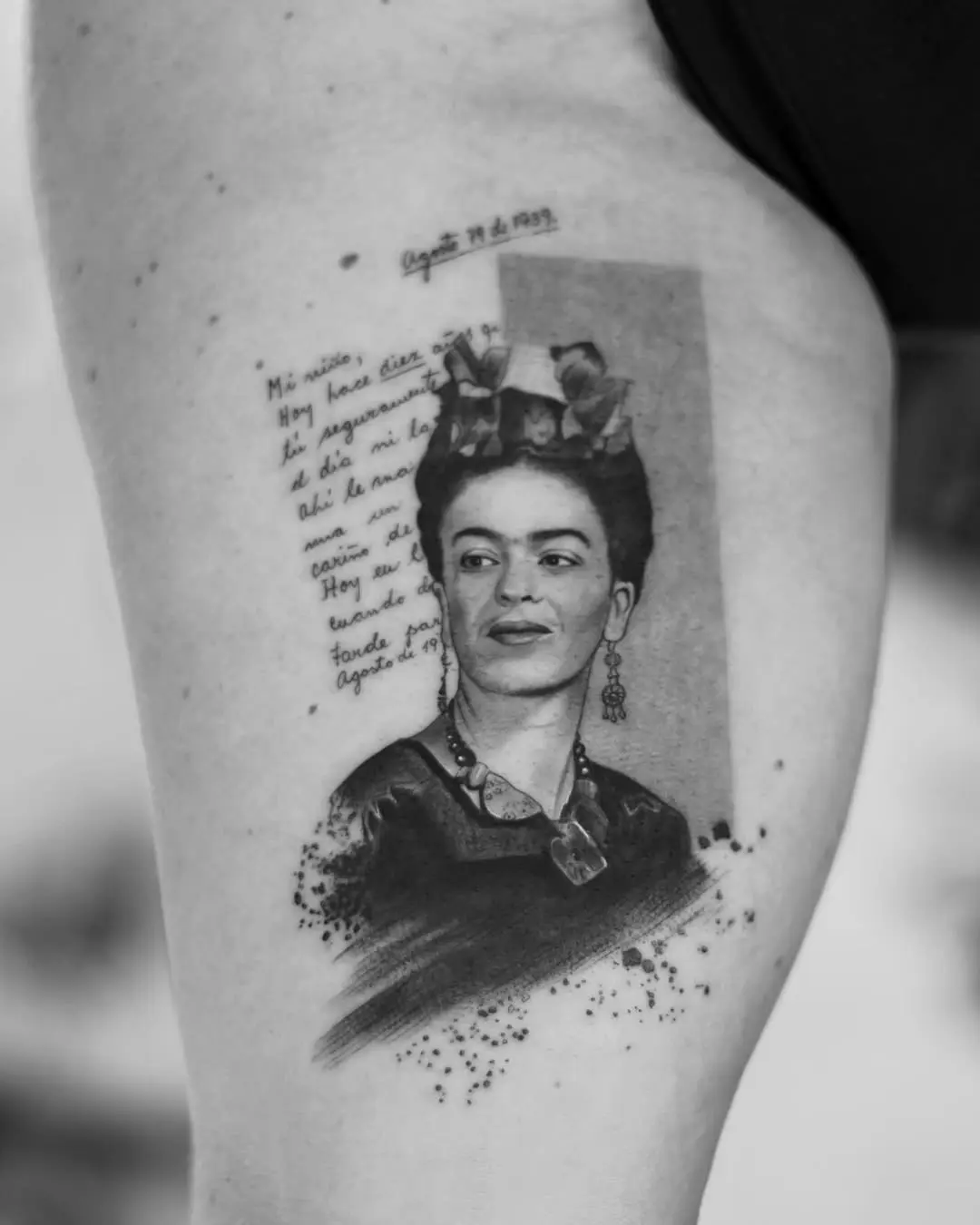 Expressive Frida Kahlo Portrait Tattoo Design