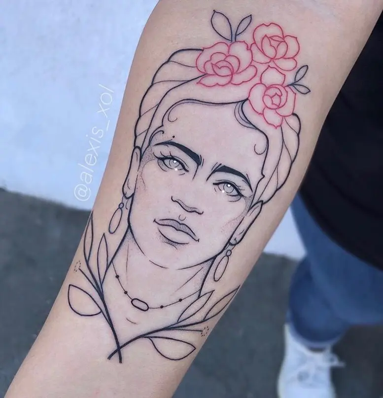 Elegant Frida Kahlo Portrait Tattoo in Ink