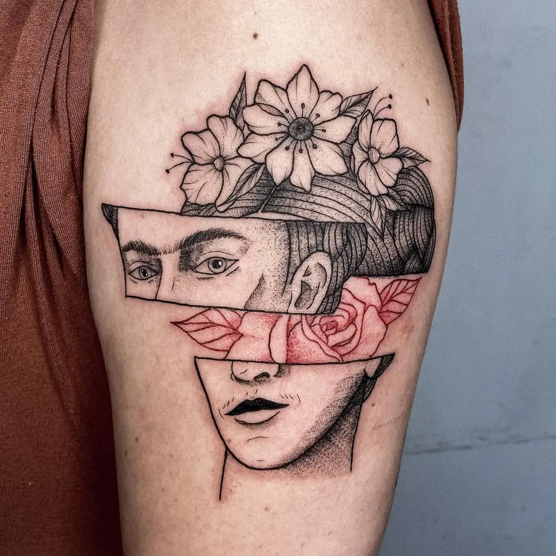 Intricate Frida Kahlo-inspired tattoo design