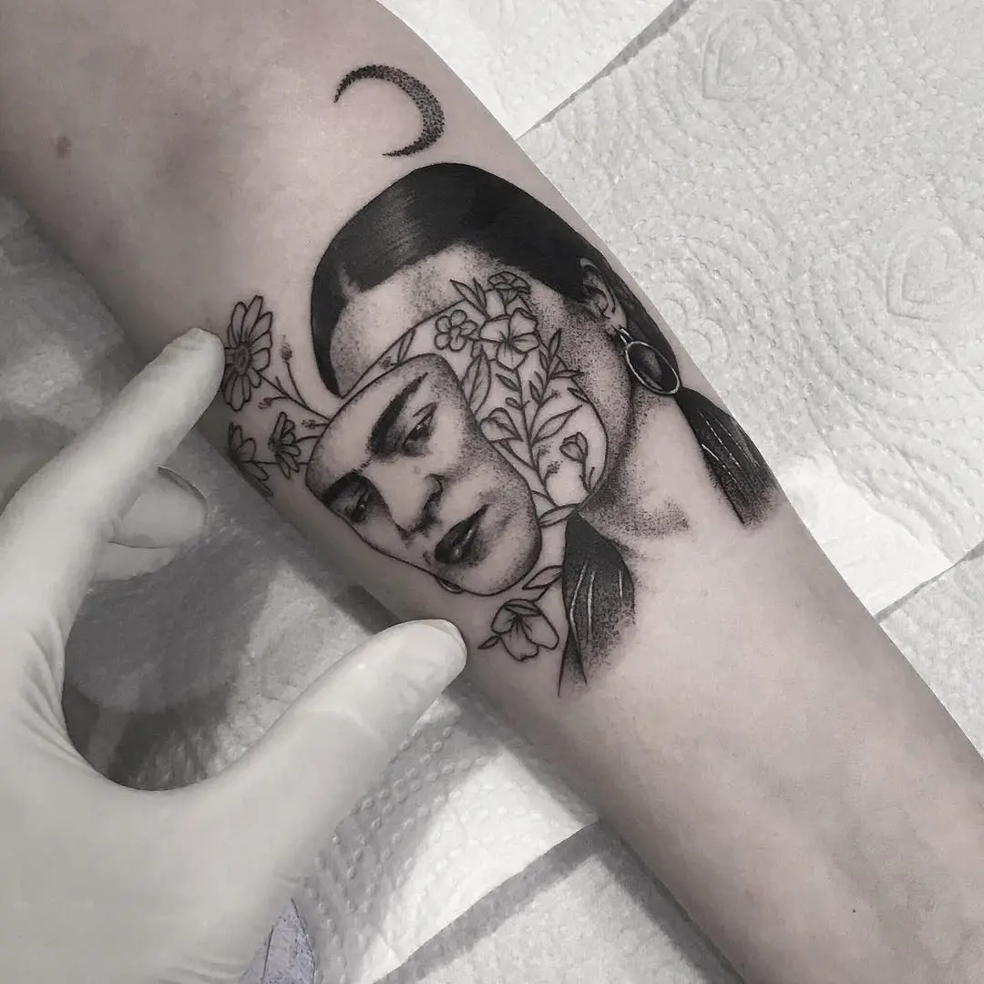 Intricate Frida Kahlo Portrait with Floral Design