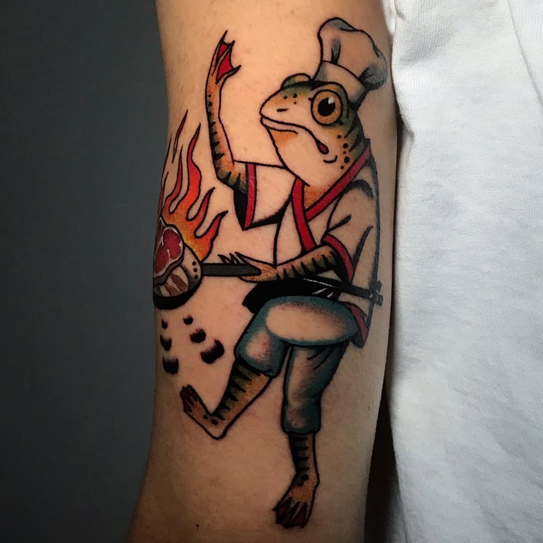 Whimsical Frog Chef Tattoo Brings Culinary Flair