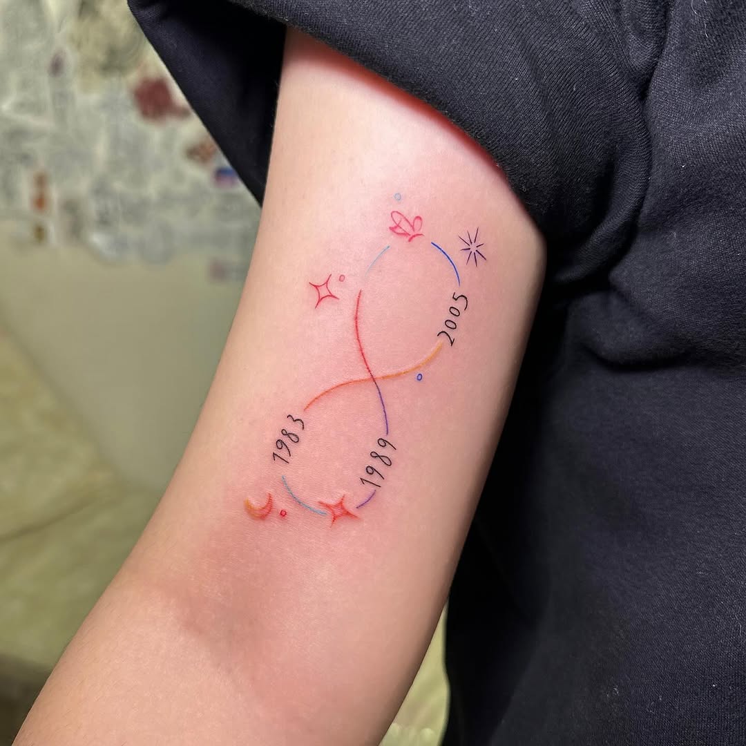 Stylish infinity tattoo with meaningful dates