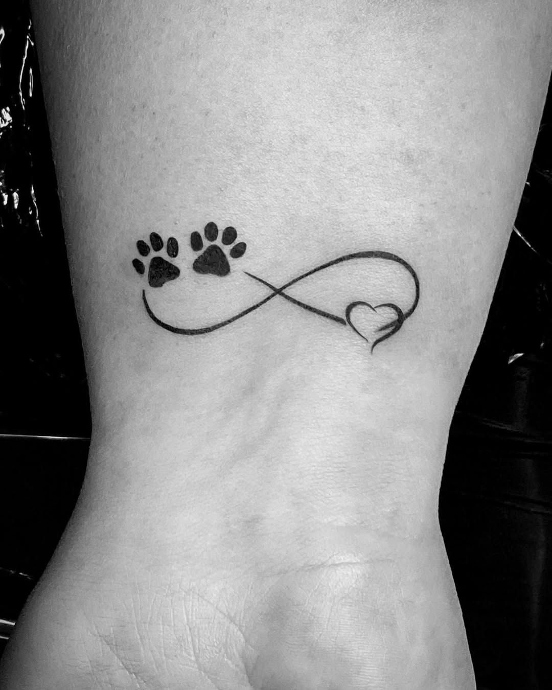 Lovely Infinity Tattoo with Paw Prints and Heart