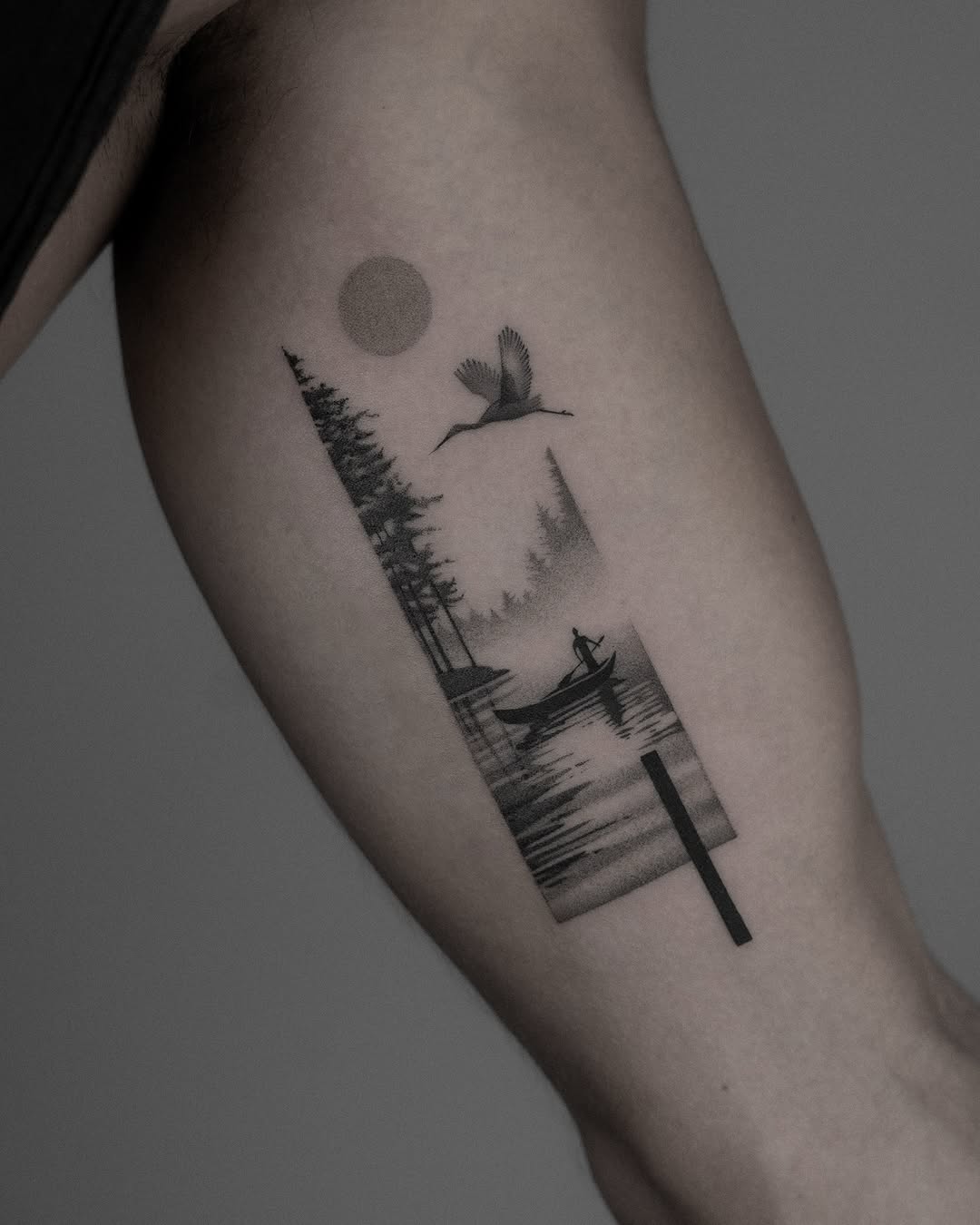 Serene landscape tattoo with nature elements