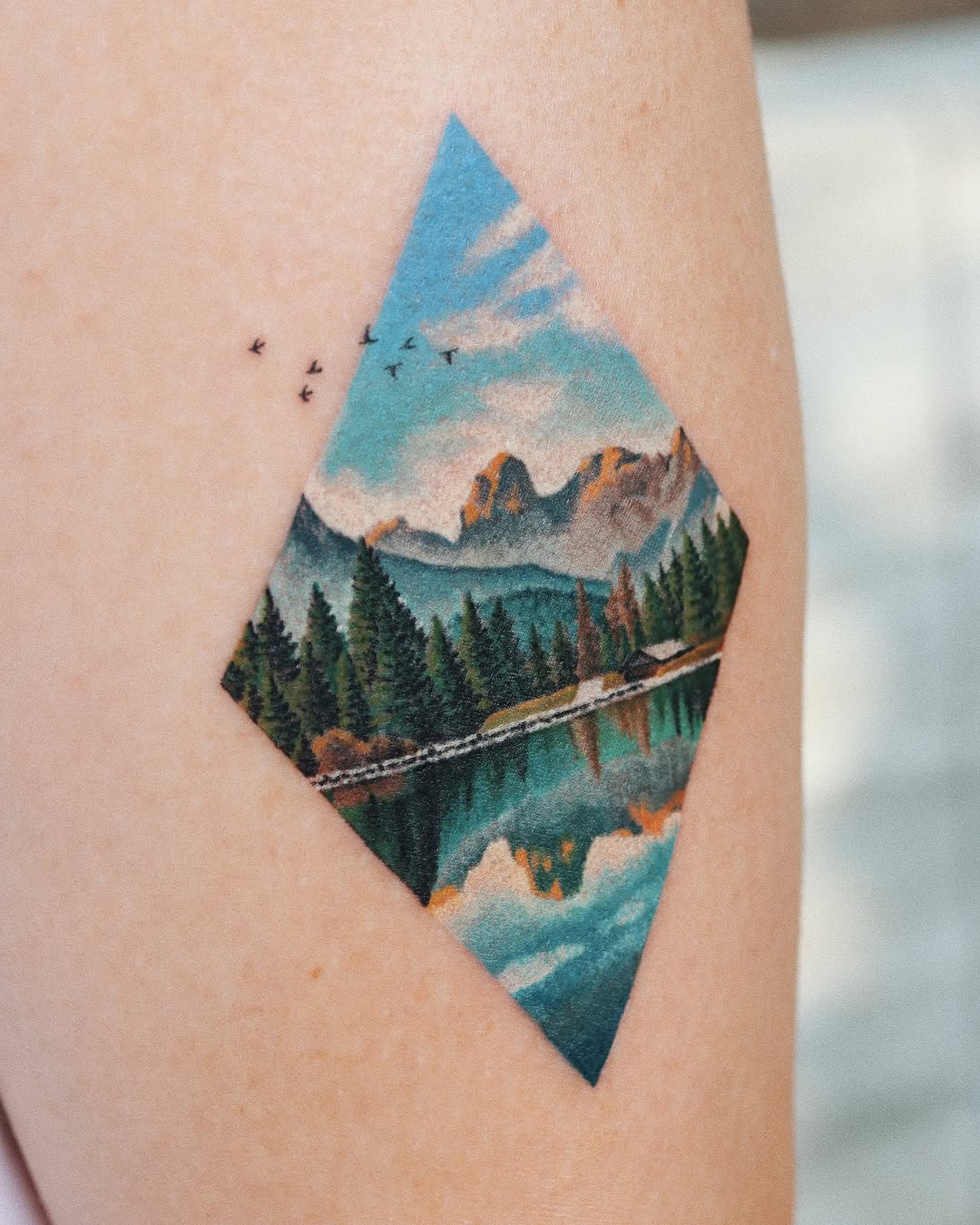 Stunning Mountain Lake Reflection Tattoo Design