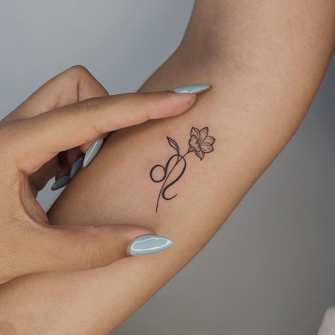 Elegant floral Leo symbol tattoo design