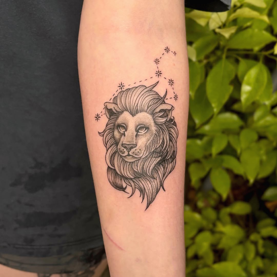 Stunning Leo Constellation and Lion Tattoo