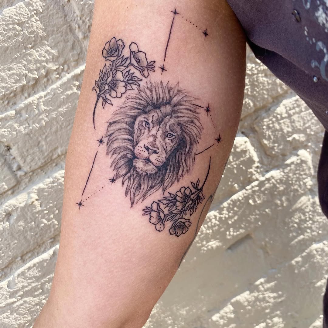 Lion and floral tattoo design inspiration