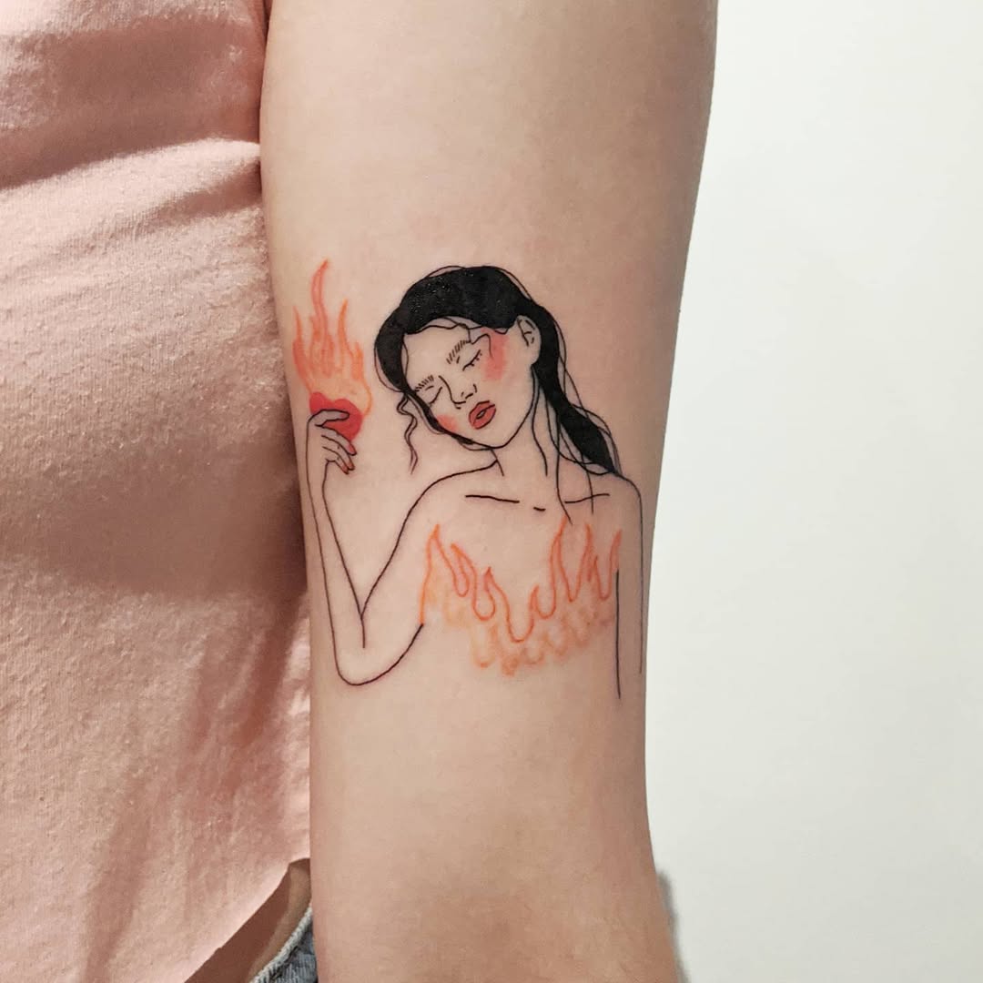 Artistic Leo Tattoo with Fiery Elements