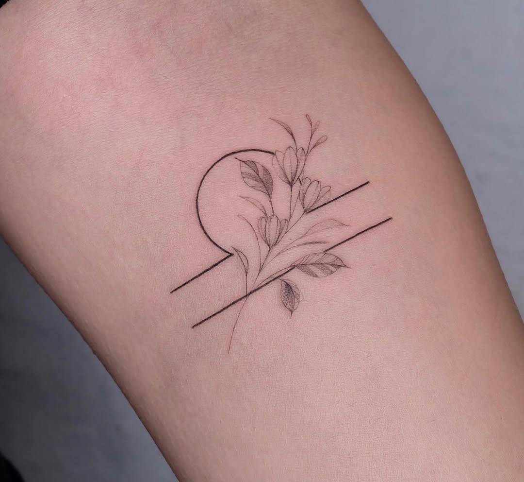 Elegant Libra Tattoo with Floral Elements