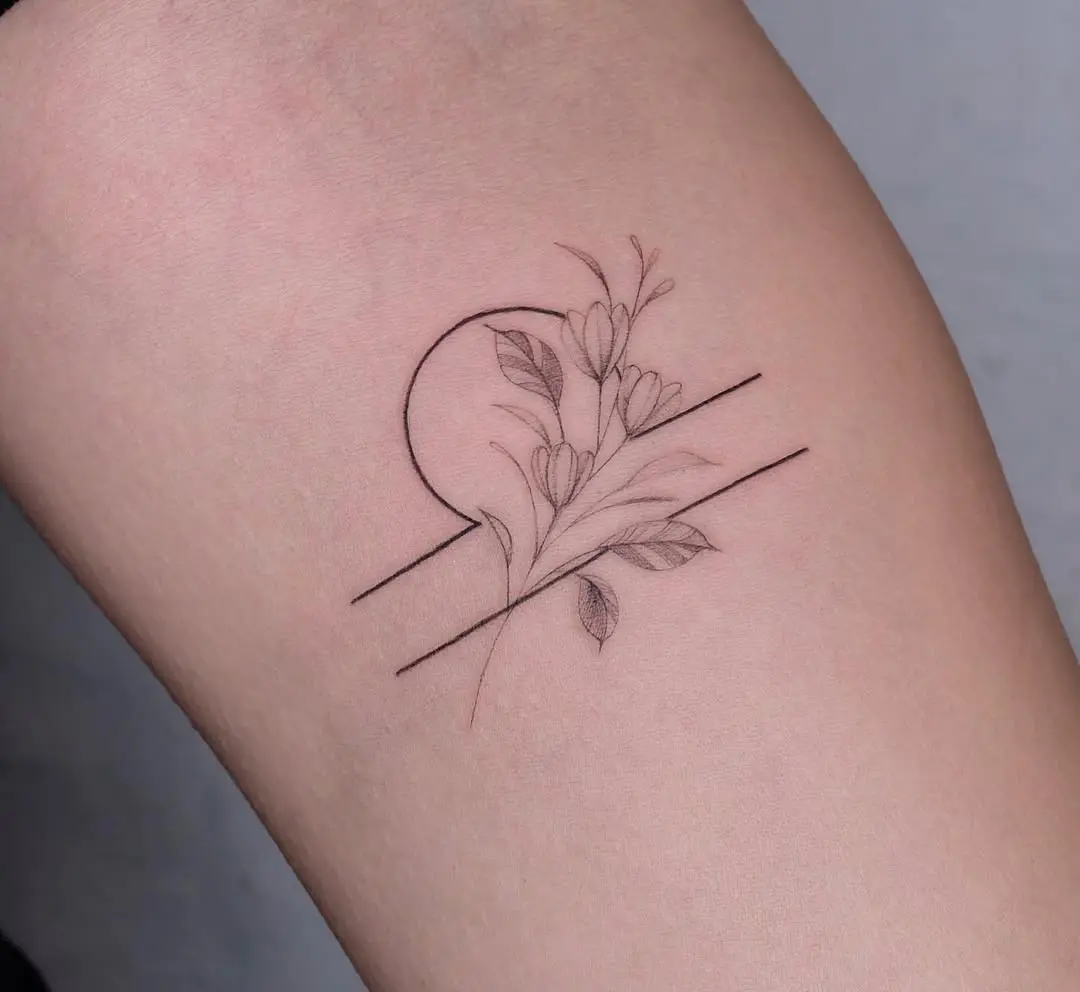 Elegant Libra Tattoo with Floral Elements
