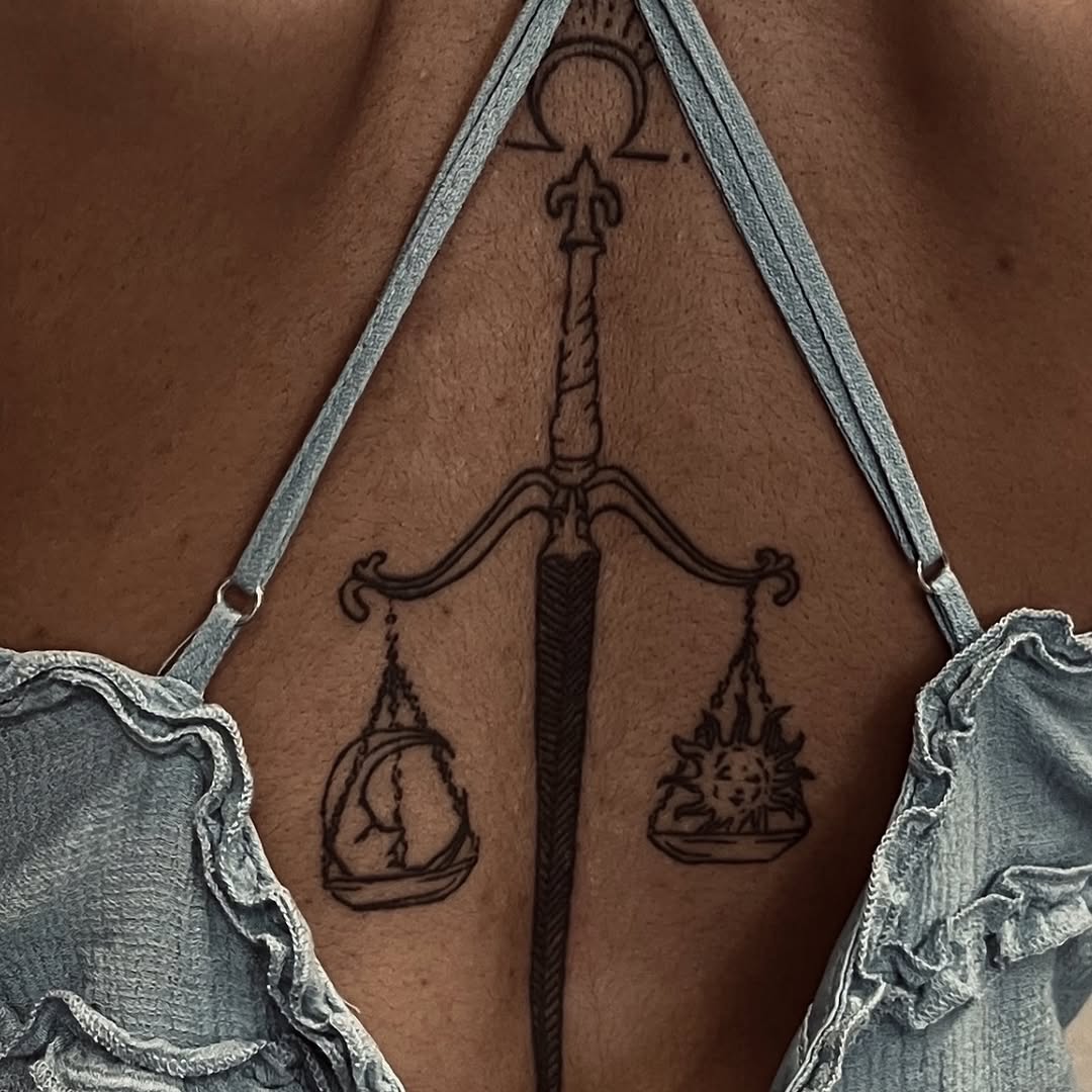 Elegant Libra Scales Tattoo on the Back