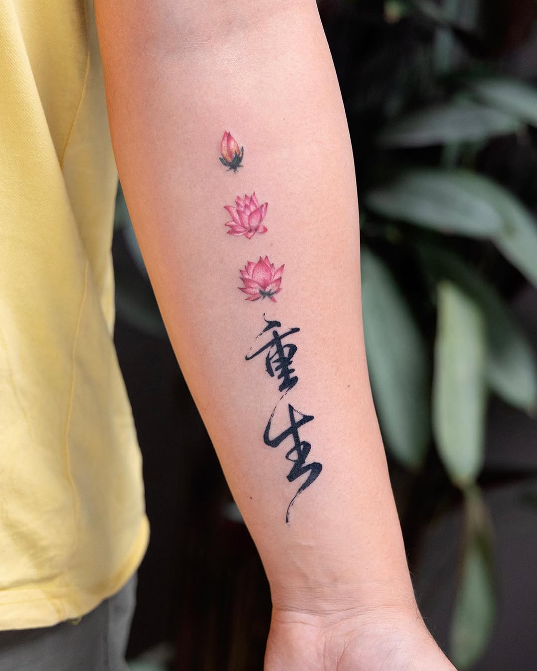 Elegant lotus blooms with meaningful script decoration