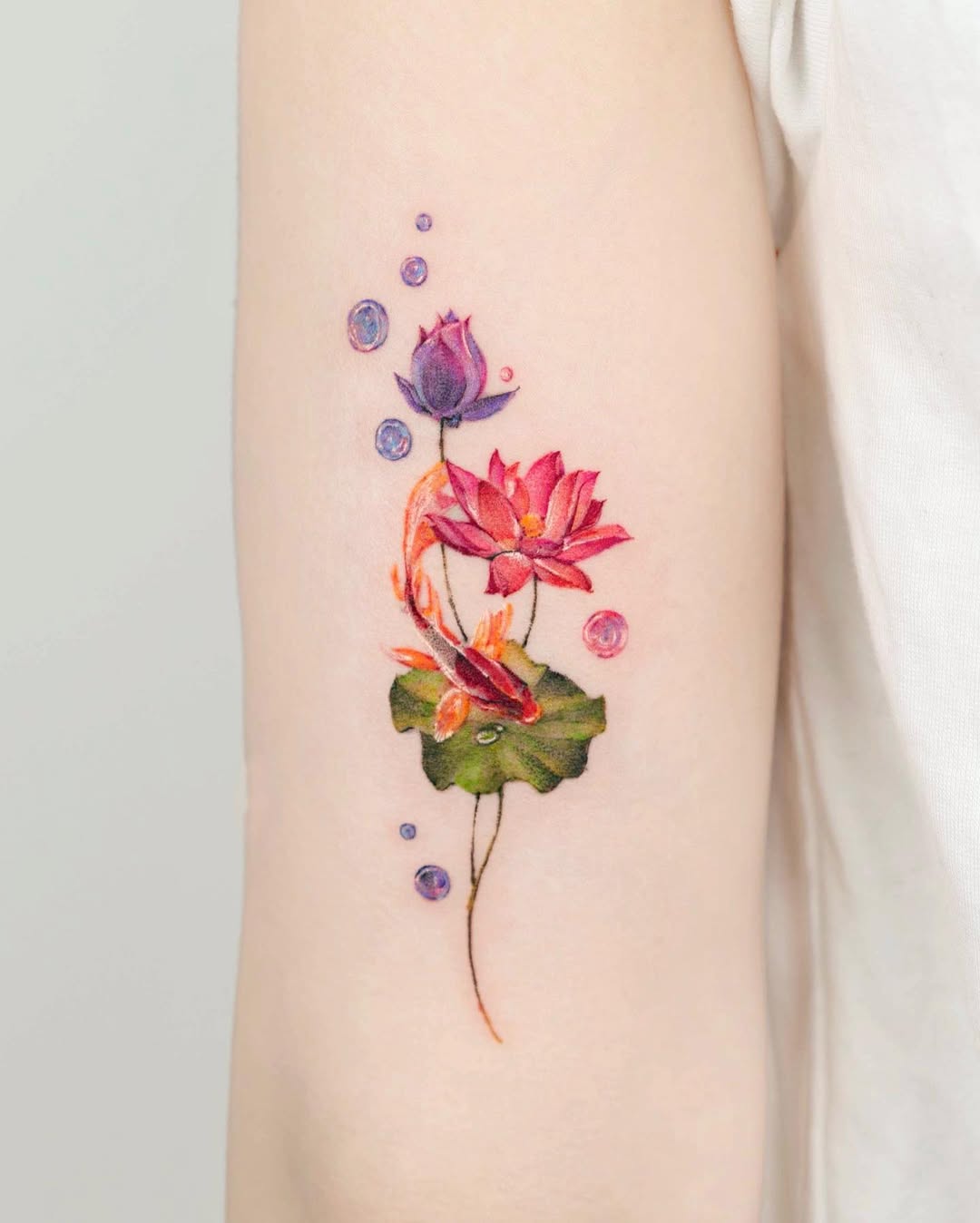 Vibrant Lotus Tattoo with Colorful Details