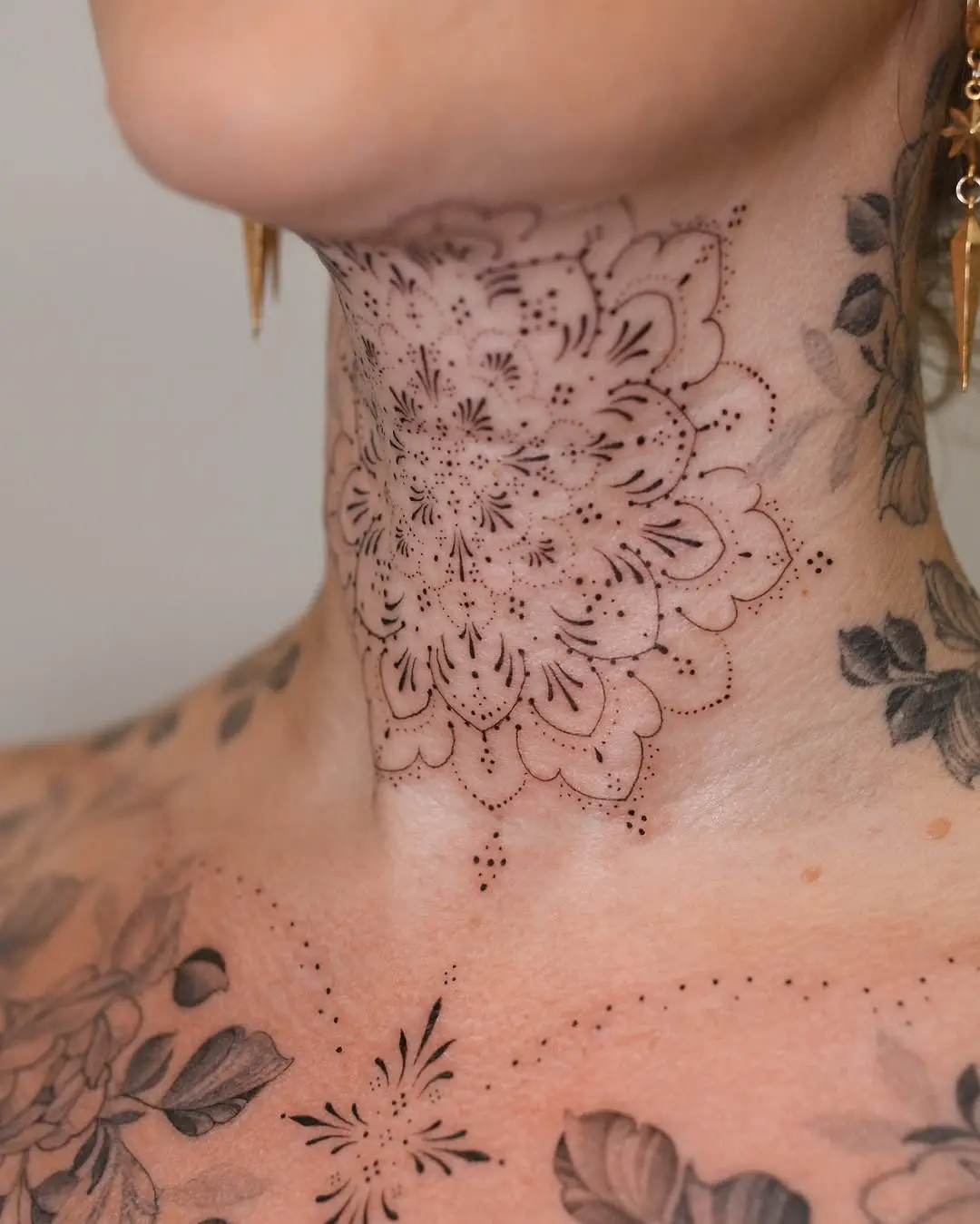 Intricate Floral Mandala Neck Tattoo Design