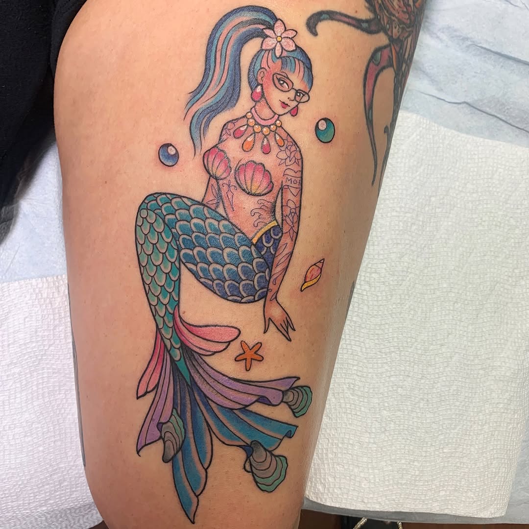 Colorful mermaid tattoo inspired by ocean vibes