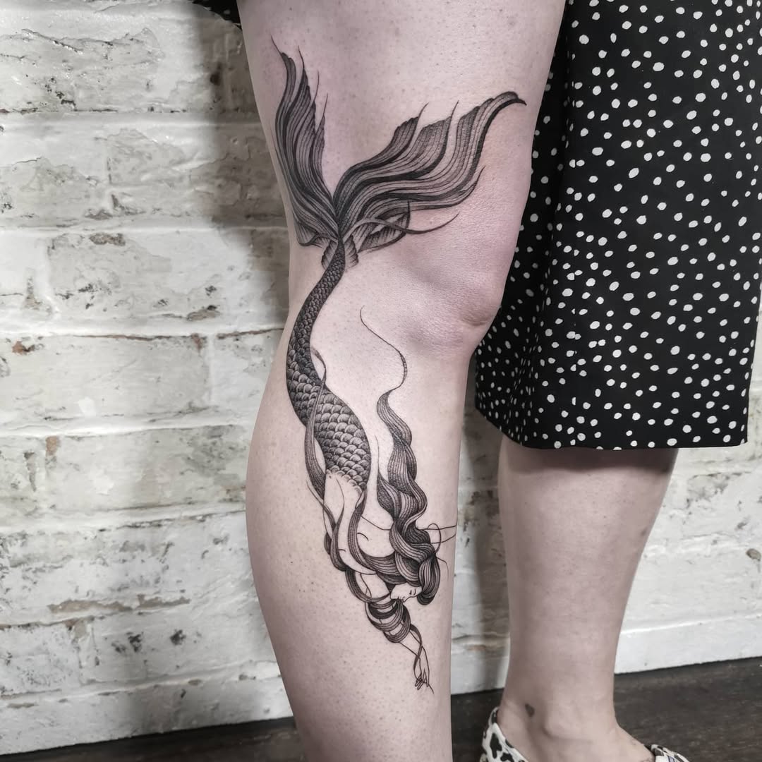 Stunning Mermaid Tail Tattoo on Leg