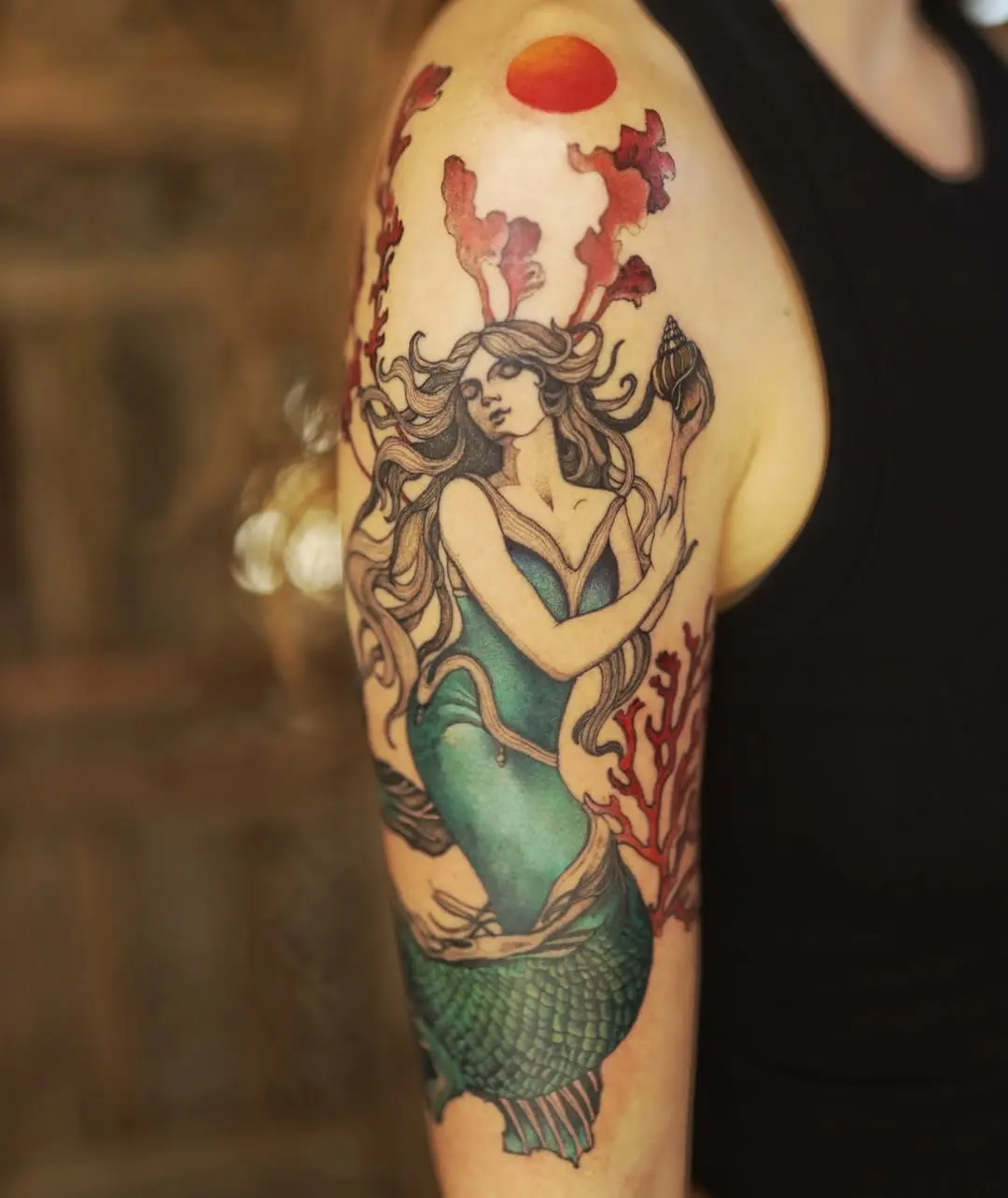 Stunning Mermaid Tattoo with Bold Colors