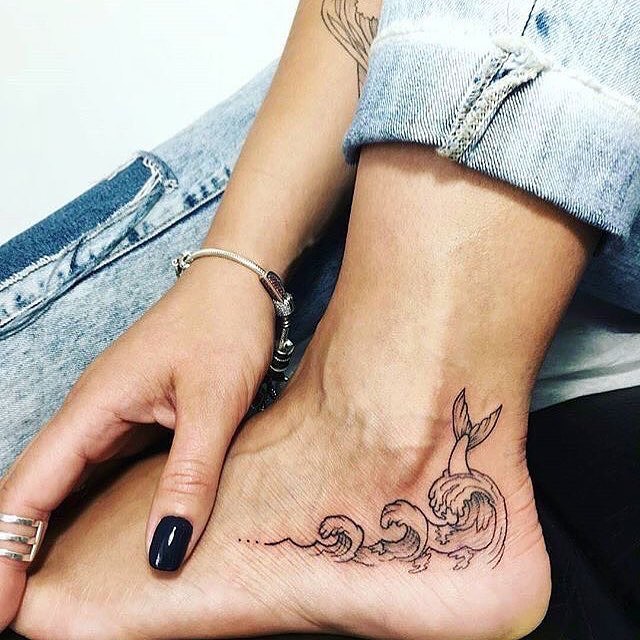 Charming Mermaid Tattoo on Ankle Waves