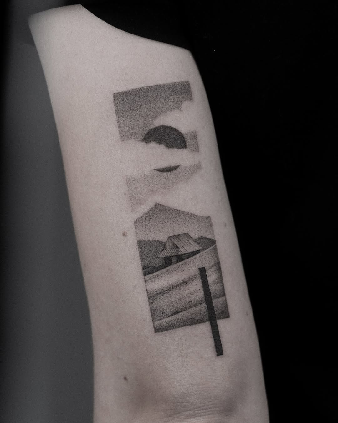 Stylish minimalist landscape inked on skin