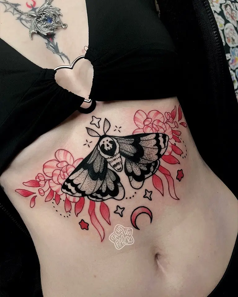 Stunning floral moth tattoo for body art lovers