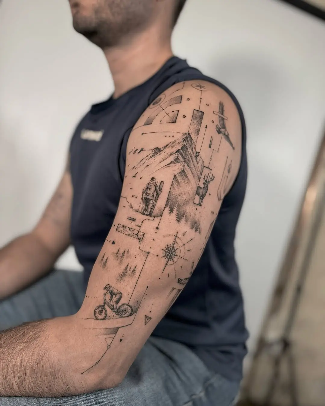 Epic mountain and adventure themed tattoo art